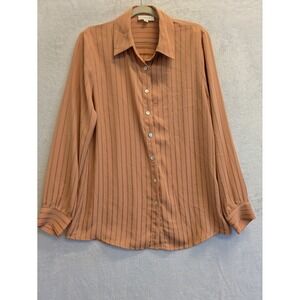 Böhme Women's Small S Salmon Pink Striped Long Sleeve Button Up‎ Blouse